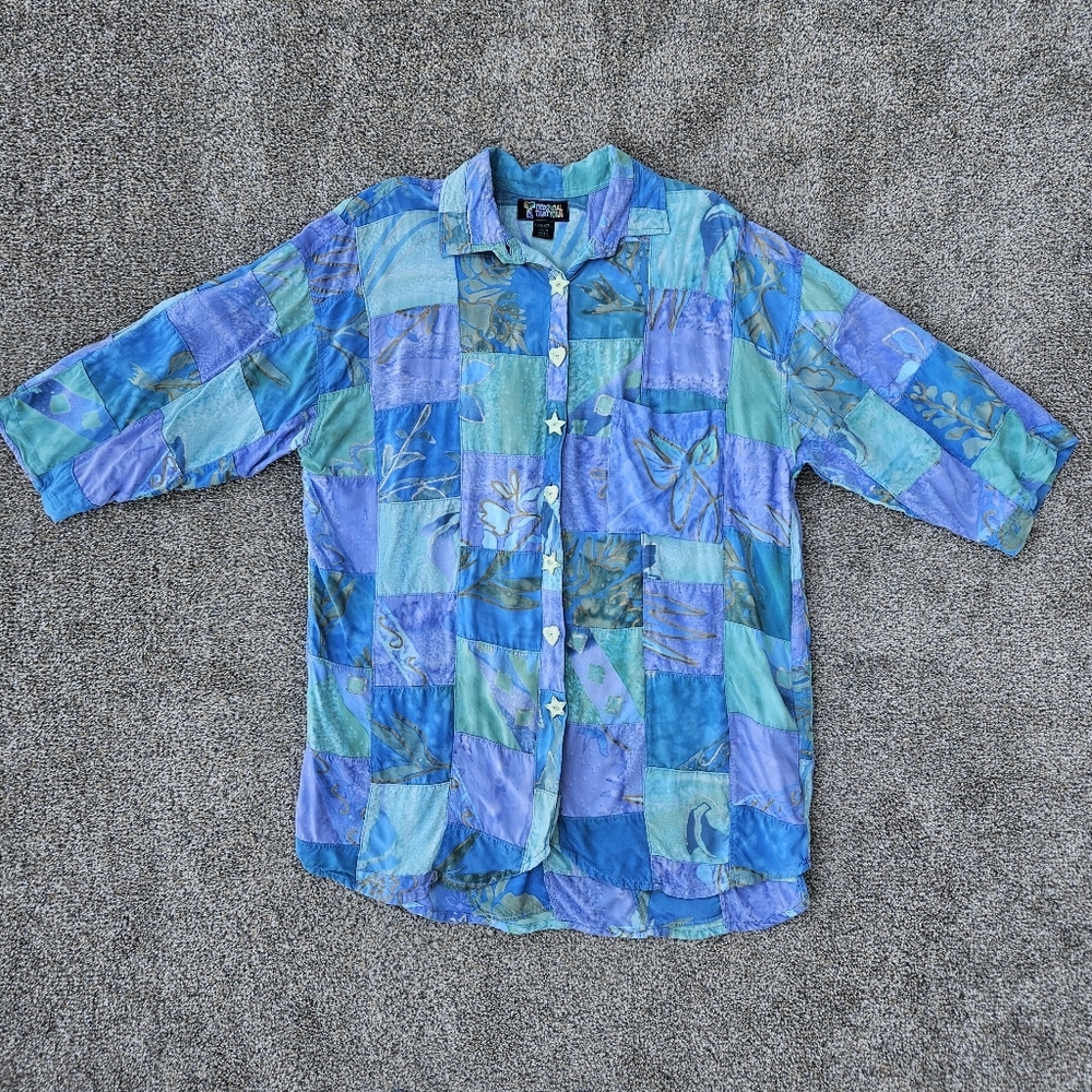 Tropical Tantrum Hawaiian Shirt Colorful Batik Tropical Island Wear SS Women XL